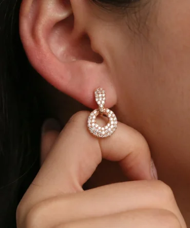 Rose gold plated loop earrings with diamond finish crystals for women