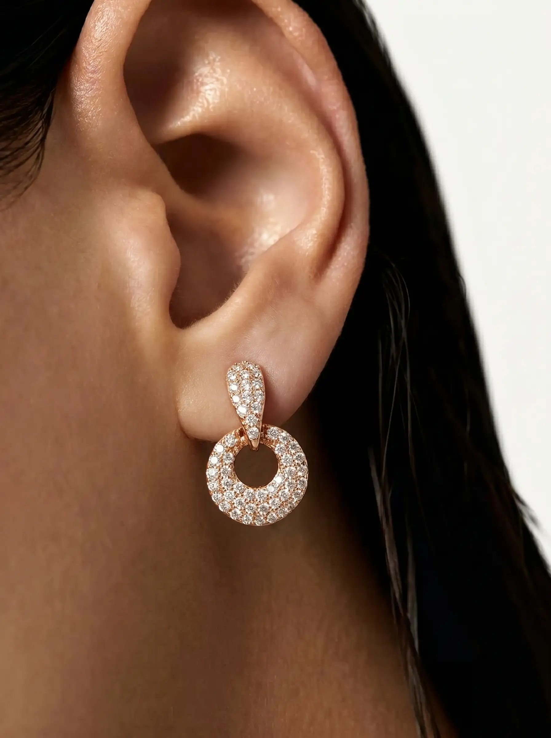 Rose gold plated loop earrings with diamond finish crystals for women