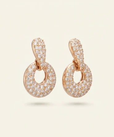 Rose gold plated loop earrings with diamond finish crystals for women