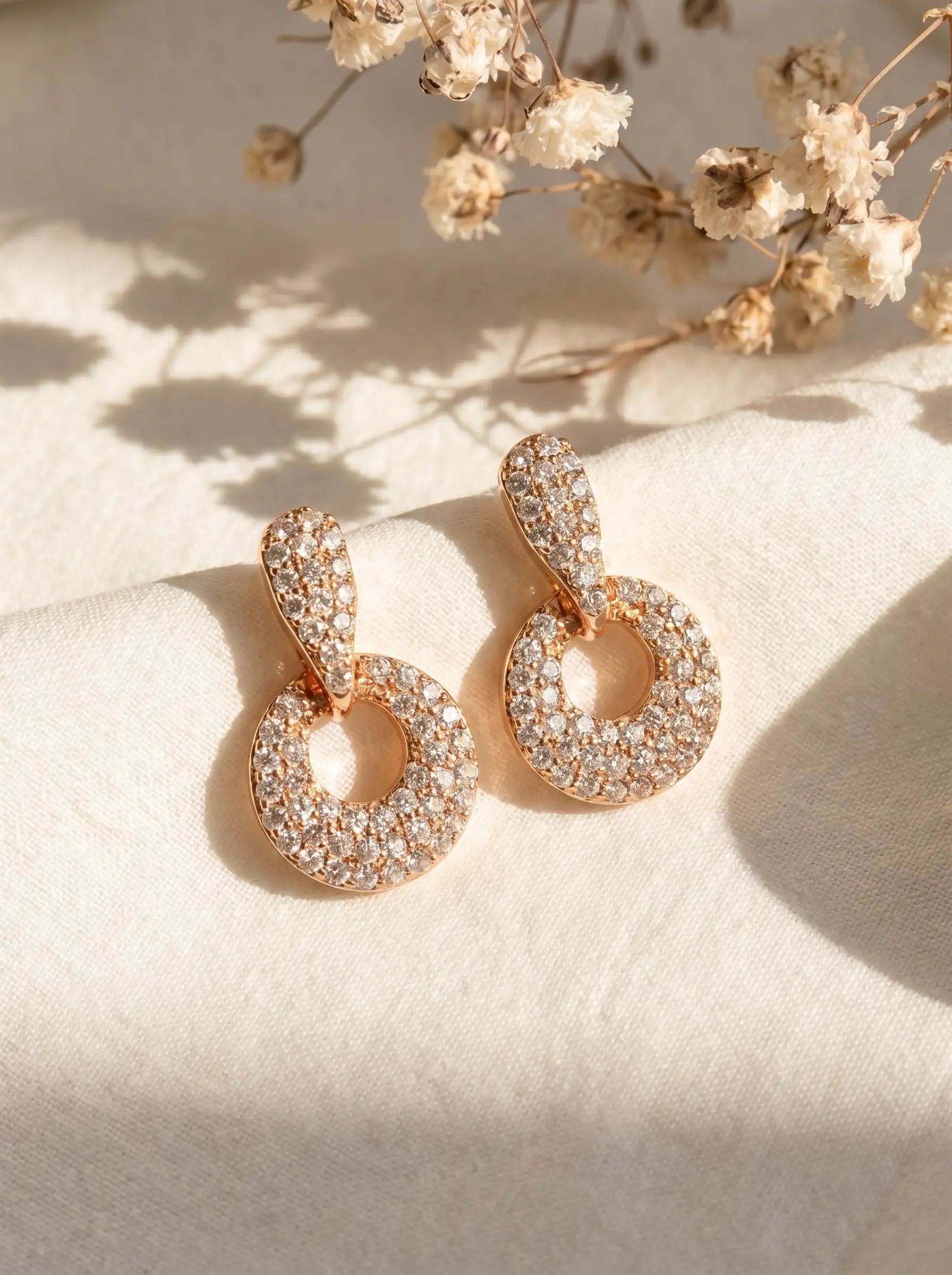Rose gold plated loop earrings with diamond finish crystals for women