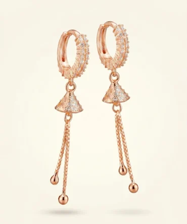 Rose gold plated tassel earrings with diamond finish crystals and cone drop design for women