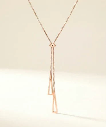 Rose gold plated geometric tassel necklace with adjustable pull chain for women