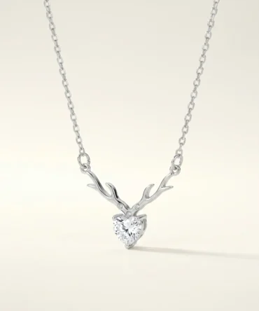 Silver plated heart pendant with diamond finish crystal centre and antler style design for women