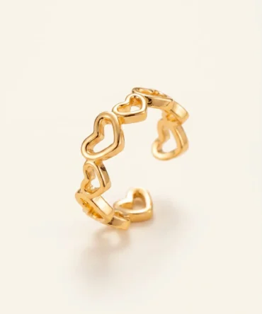 Gold plated adjustable heart themed ring with anti tarnish finish for women