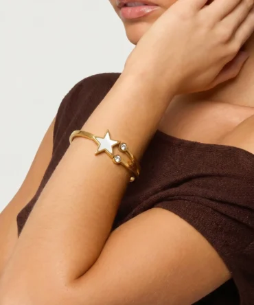 Gold plated anti tarnish bracelet with star motif and crystal accents for women