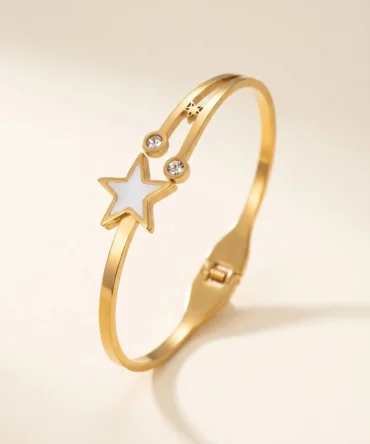 Gold plated anti tarnish bracelet with star motif and crystal accents for women