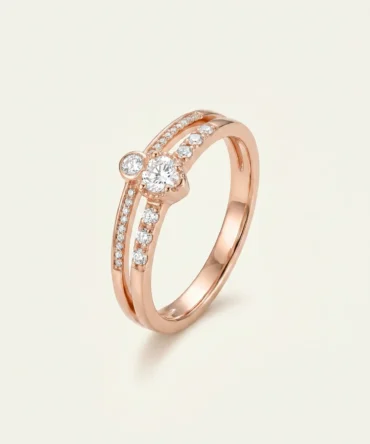 Rose gold plated stacked ring with diamond finish crystals and round centre stone for women