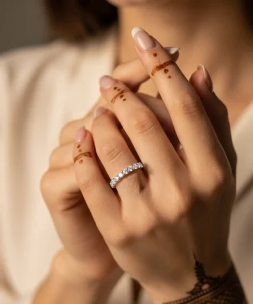 Silver plated adjustable ring with diamond finish crystal band for women