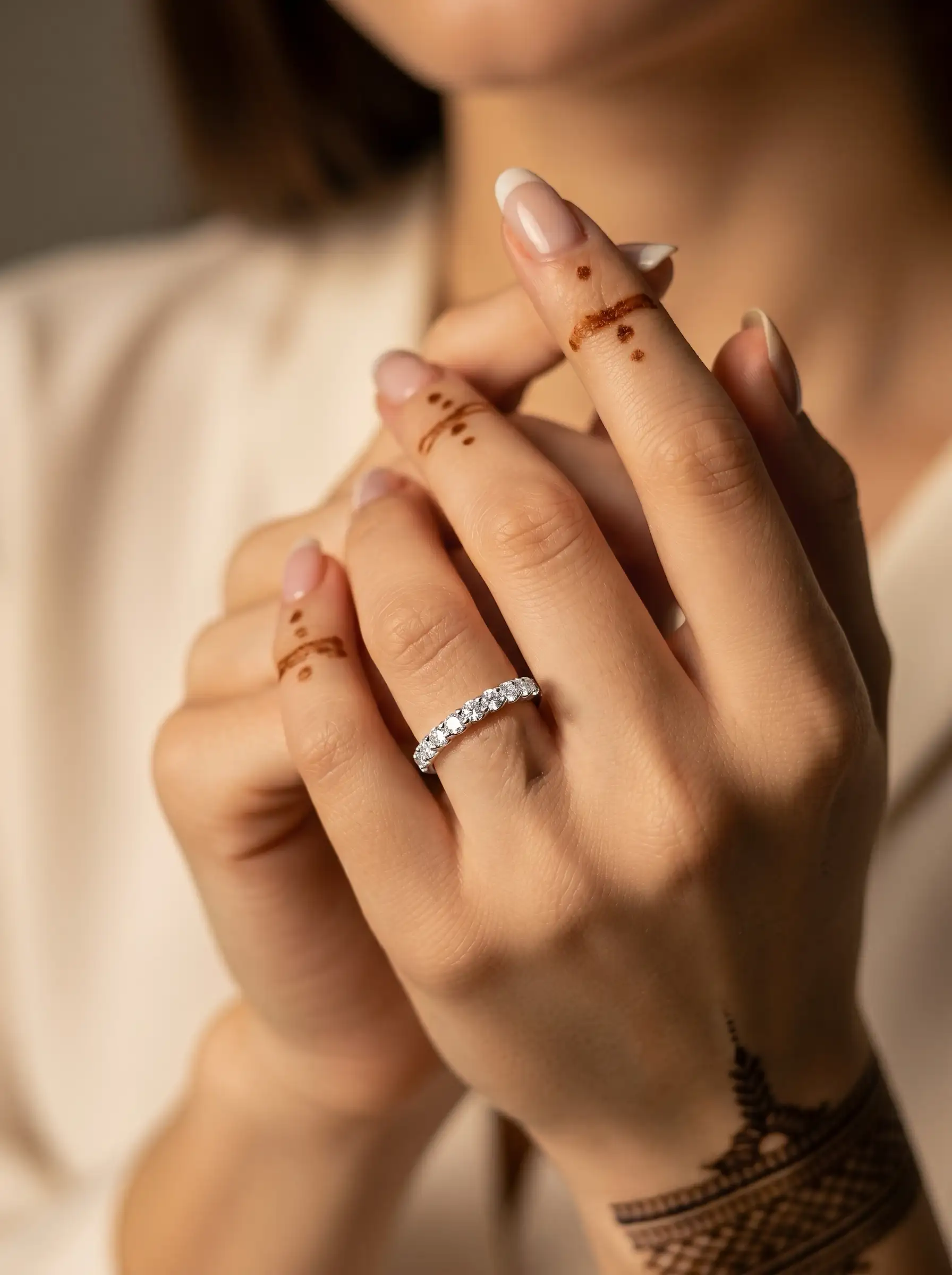 Silver plated adjustable ring with diamond finish crystal band for women