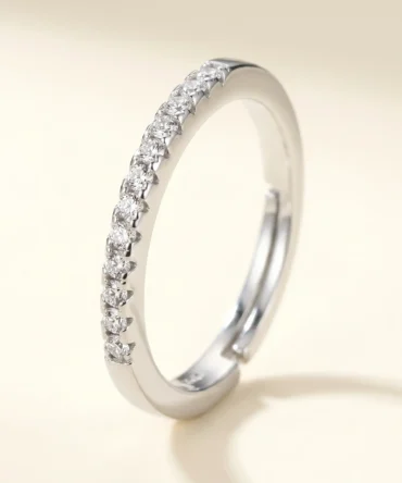 Silver plated adjustable ring with diamond finish crystal band for women